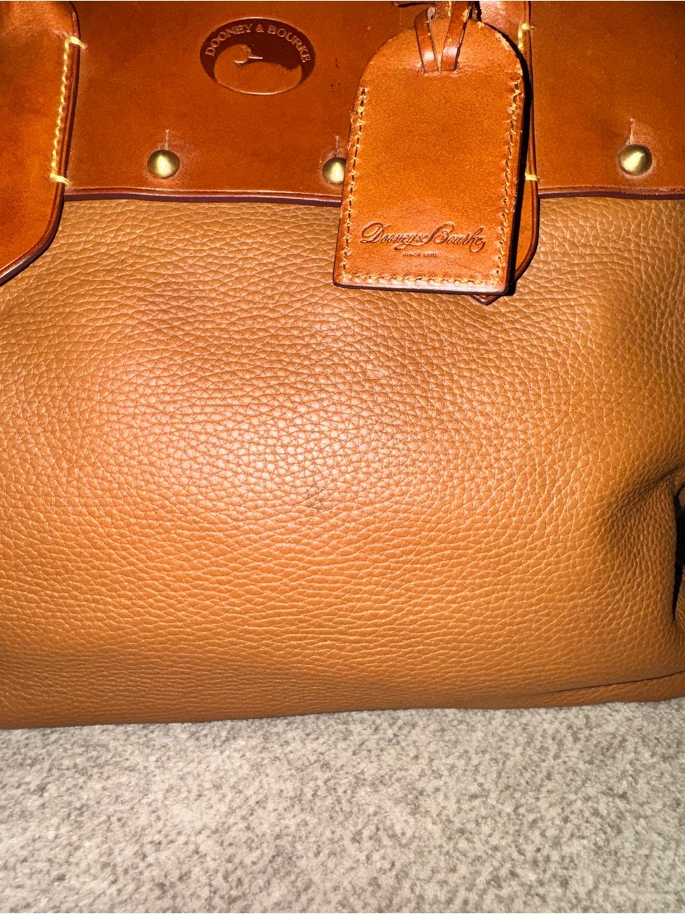 Dooney & Bourke Brown Pebble Leather Satchel with Cognac Trim - Picture 2 of 12